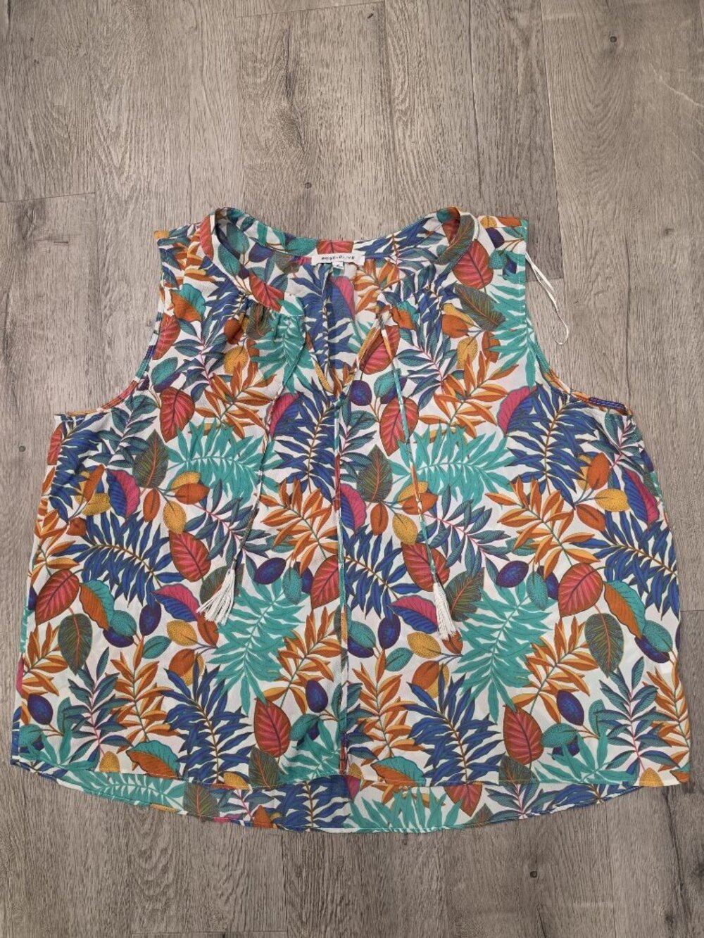 Rose + Olive Womens Sleeveless Tropical Print Blouse 3X Multicolor Polyester